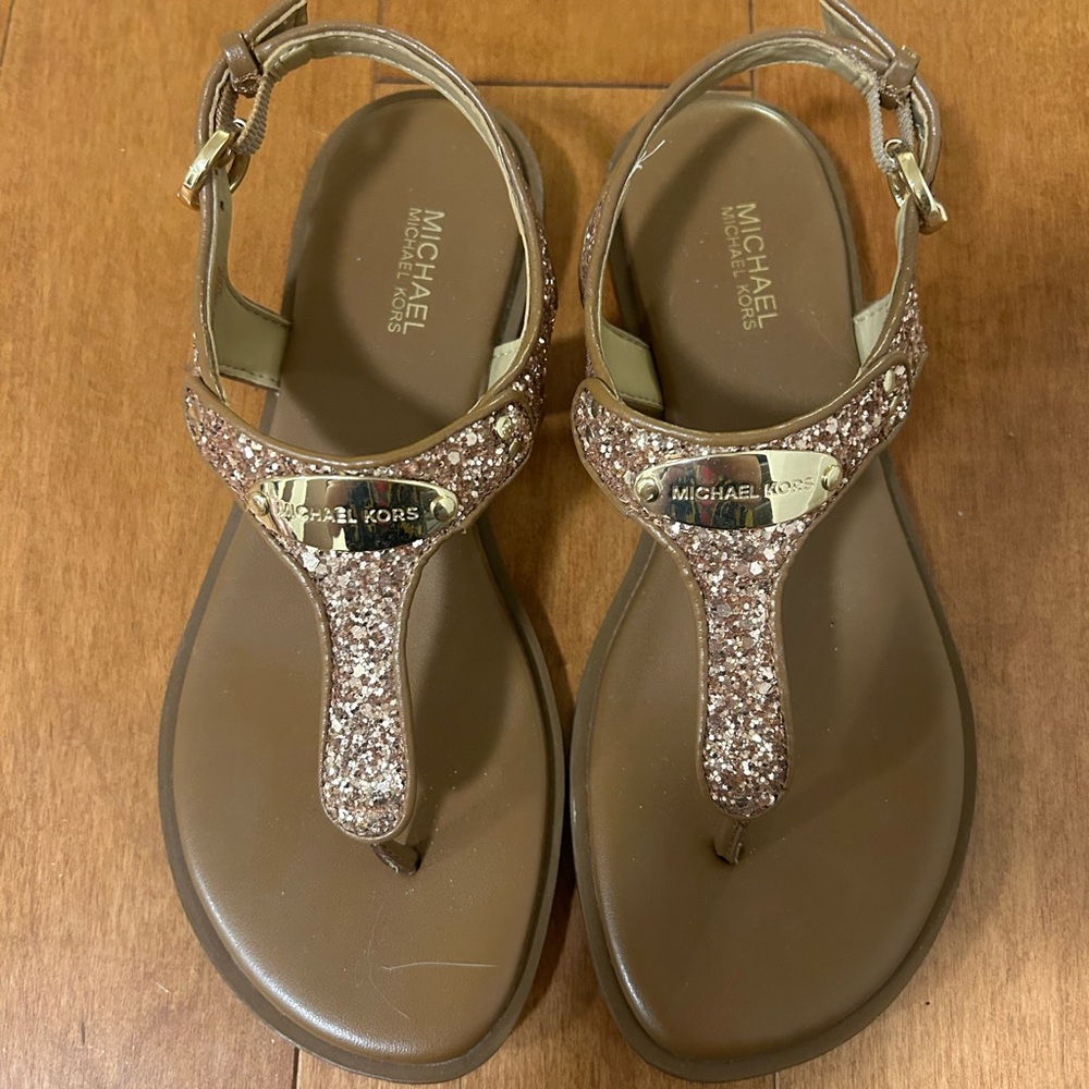 Michael Kors Gold Plaque and Glitter Thong Sandal